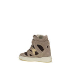Beige calf leather Isabel Marant Bos Taurus high top sneakers with laces and chunky sole, stylish footwear for casual wear.