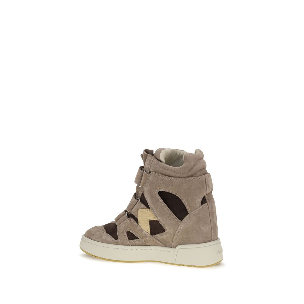 Beige calf leather Isabel Marant Bos Taurus high top sneakers with laces and chunky sole, stylish footwear for casual wear.