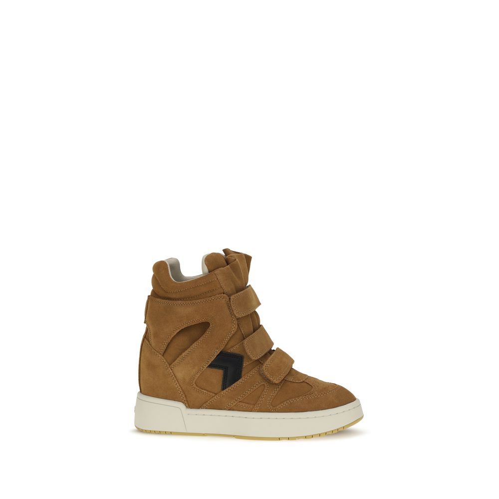 Brown calf leather Isabel Marant Bos Taurus high top sneakers with laces and stylish design.