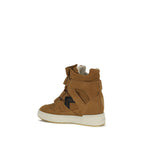 Isabel Marant brown calf leather Bos Taurus high-top sneakers with laces and stylish design, showcasing a trendy footwear style.