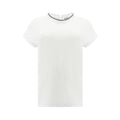 White elastane T-shirt by Brunello Cucinelli, close-up of soft fabric and classic crew neckline.