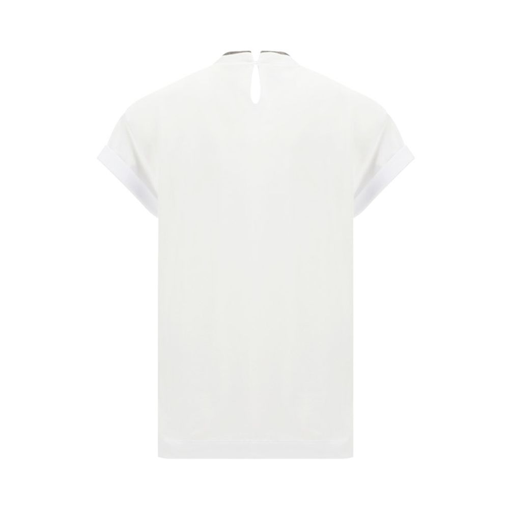 White Brunello Cucinelli elastane T-shirt with a classic fit, soft fabric, and subtle branding details.
