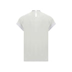 White Brunello Cucinelli elastane T-shirt with a fitted design and crew neckline, shown flat on a plain background.