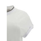 White Brunello Cucinelli elastane T-shirt with a fitted design, featuring a crew neckline and subtle branding details.