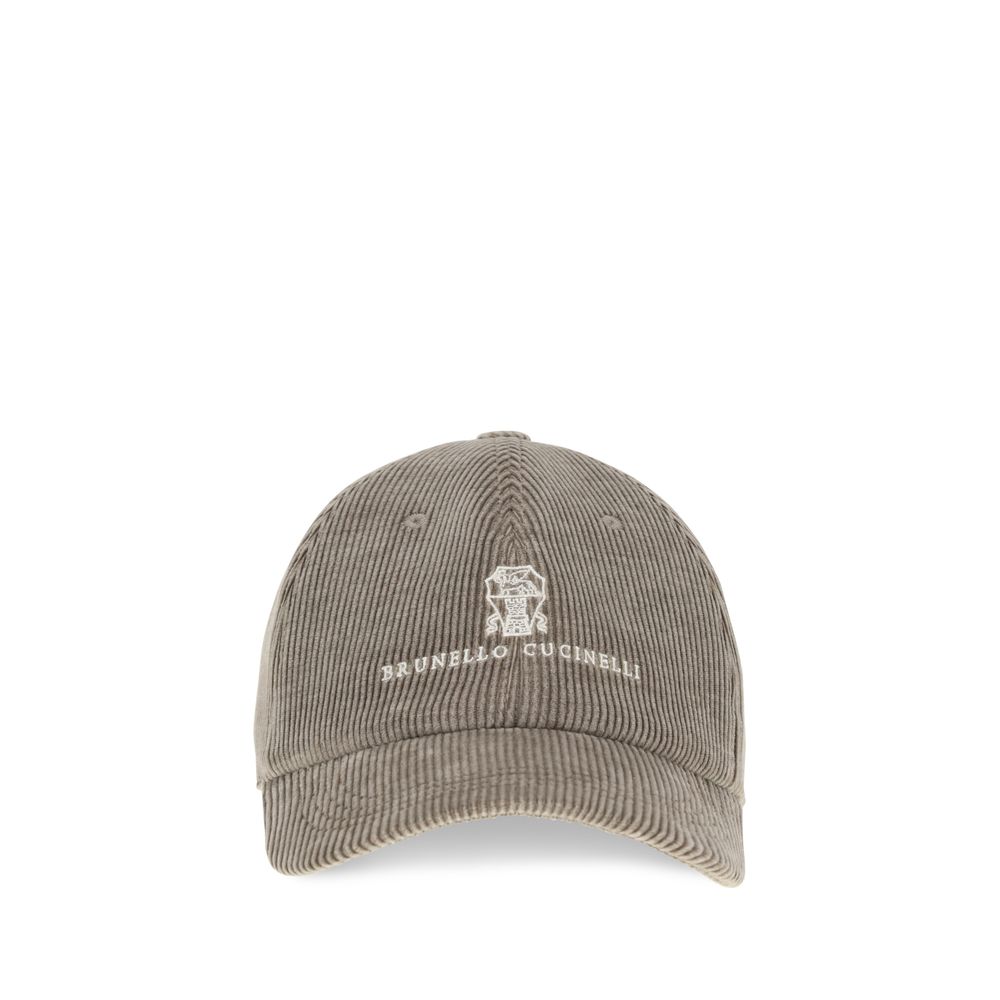 Beige Brunello Cucinelli cotton baseball cap with curved brim and adjustable strap, stylish and casual accessory.