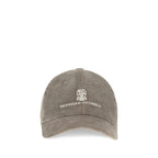 Beige Brunello Cucinelli cotton baseball cap with curved brim and adjustable strap, stylish and casual accessory.