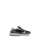 Brunello Cucinelli blue calf leather Bos Taurus athletic sneakers with sleek design and white rubber soles.