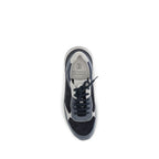 Brunello Cucinelli blue calf leather Bos Taurus athletic sneakers with white rubber soles and sleek design.