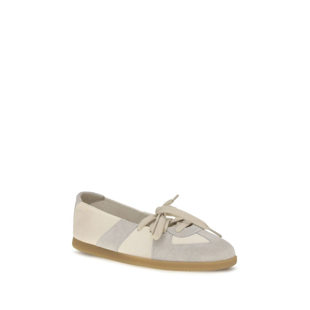 Maison Margiela beige calf leather Bos Taurus ballet flats, sleek slip-on shoes with rounded toes and minimal design.
