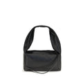 Maison Margiela black leather handbag with sleek design and subtle branding, featuring top handles and a minimalist style.