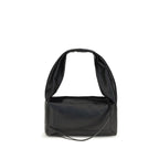 Maison Margiela black leather handbag with sleek design and subtle branding, featuring top handles and a minimalist style.