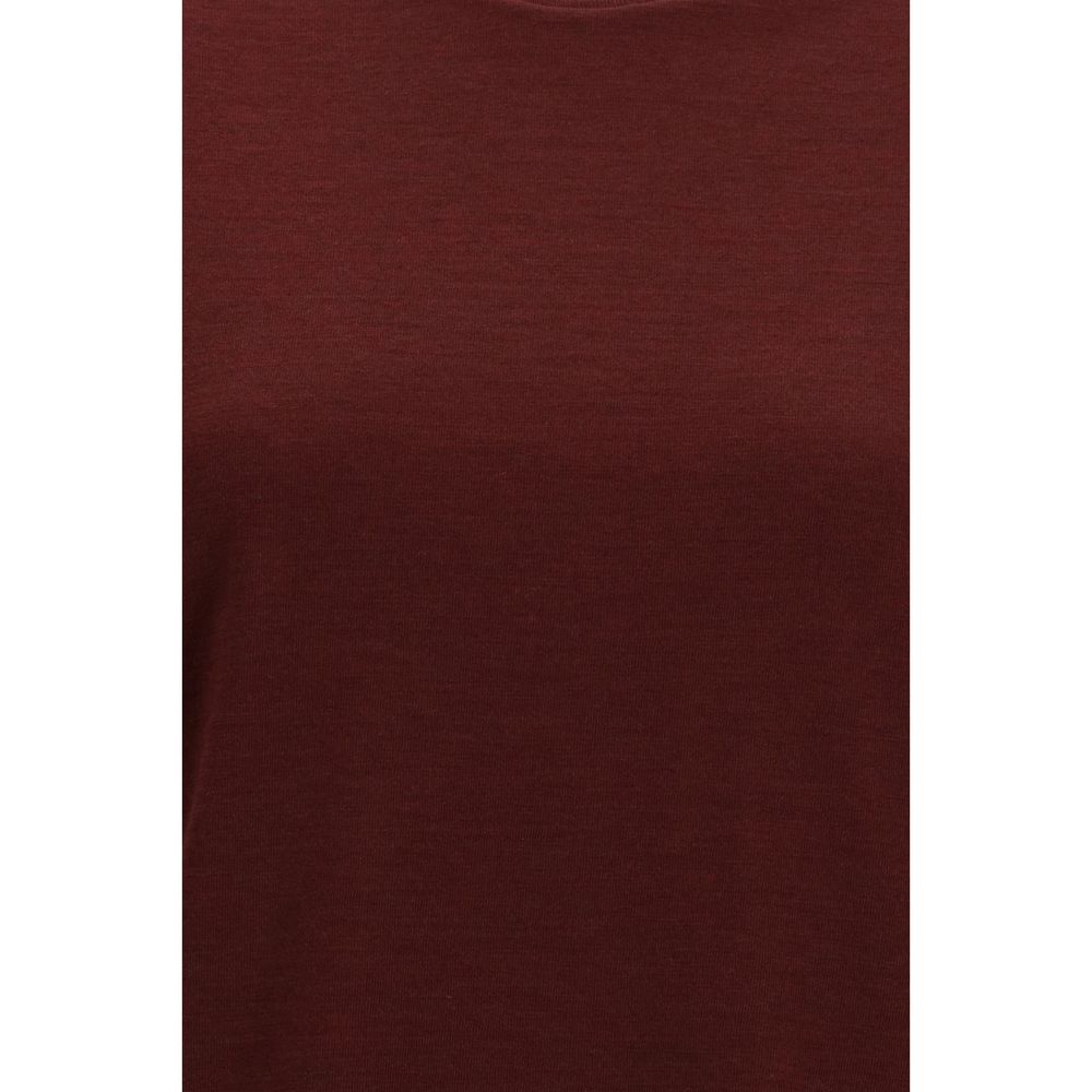 Thom Browne Bordeaux wool Oves Aries T-shirt with graphic design, featuring a relaxed fit and crew neckline.