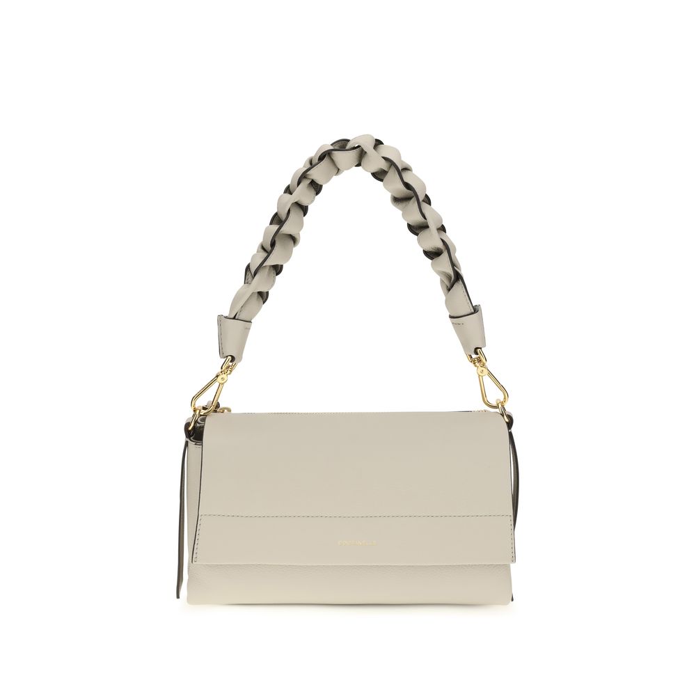 Coccinelle beige calf leather Bos Taurus shoulder bag with sleek design and structured shape.