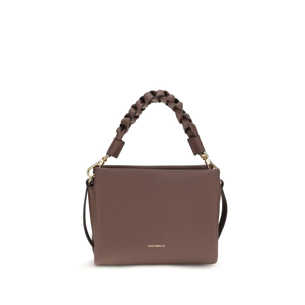 Coccinelle brown calf leather Bos Taurus shoulder bag with sleek design and top handle, featuring subtle branding and smooth finish.