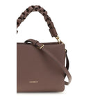 Brown calf leather Coccinelle Bos Taurus shoulder bag with sleek design and top handle, featuring silver hardware and spacious interior.