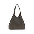 Brown calf leather Coccinelle Bos Taurus shoulder bag with sleek design and silver-tone hardware, featuring adjustable strap and zipper closure.