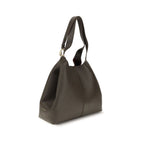 Coccinelle brown calf leather Bos Taurus shoulder bag with silver hardware and structured design, featuring top handles and a spacious interior.