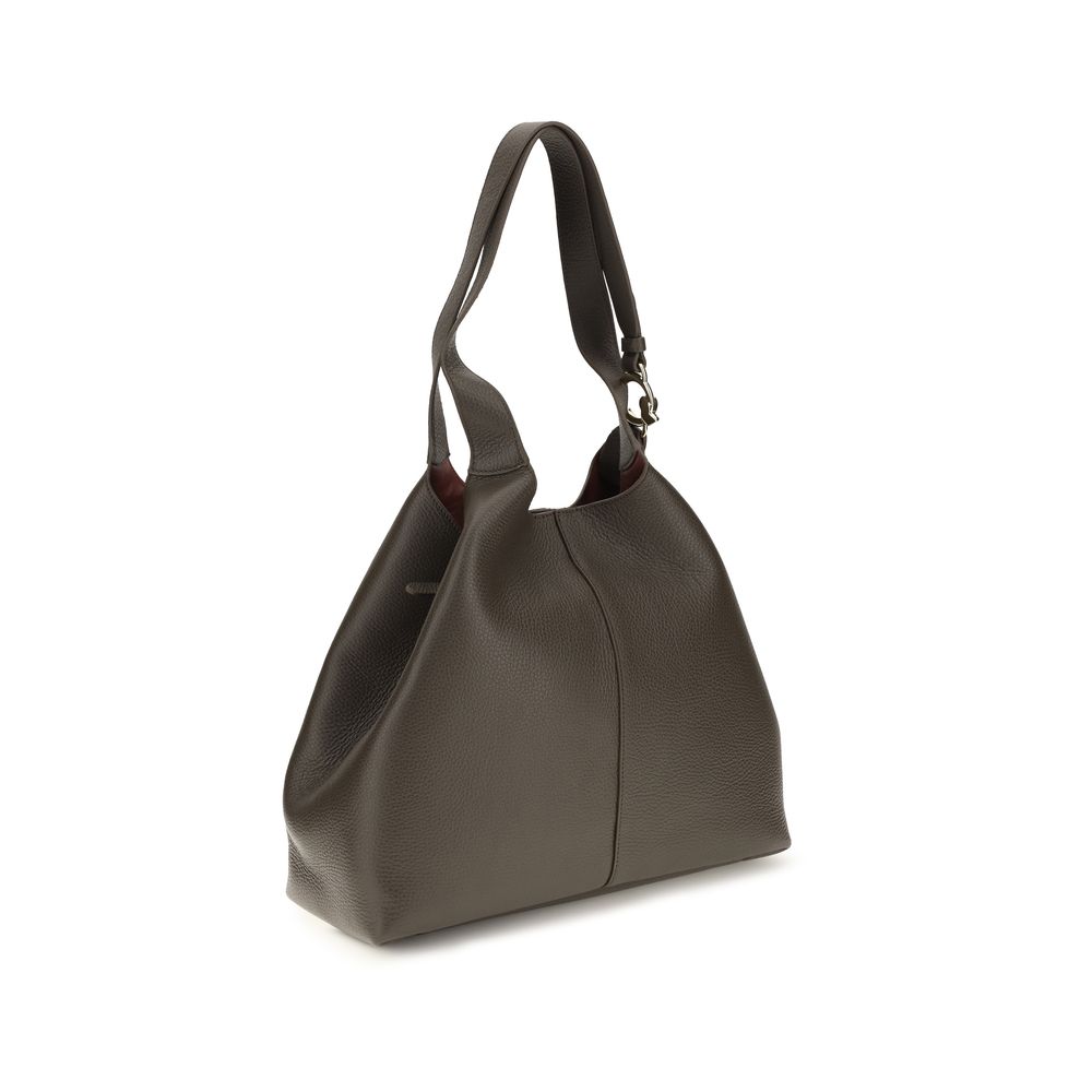 Coccinelle brown calf leather Bos Taurus shoulder bag with sleek design and metal hardware, displayed on a plain background