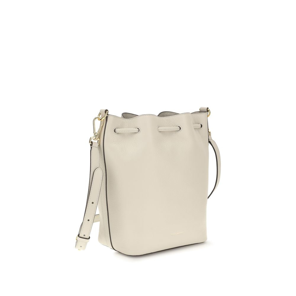 Coccinelle beige calf leather Bos Taurus backpack bag with sleek design and adjustable straps, showcasing its stylish structure.