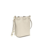 Coccinelle beige calf leather Bos Taurus backpack bag with sleek design and adjustable straps, showcasing its stylish structure.