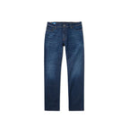 Acne Studios blue cotton straight-leg jeans displayed on a hanger, showing classic fit and clean denim texture.