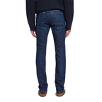 Blue cotton straight-leg jeans by Acne Studios displayed on a hanger, showcasing classic denim style and clean design.