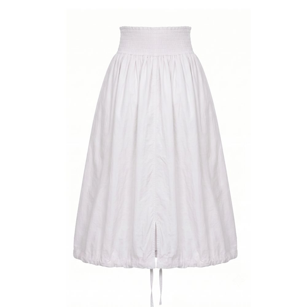 White polyamide women’s skirt by Mr&Mrs Italy, featuring a sleek design and fitted silhouette, shown on a model.