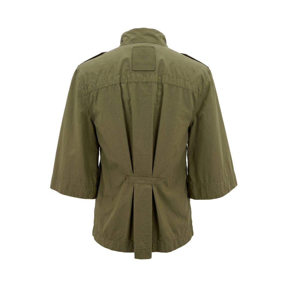 Green cotton women's shirt by Mr&Mrs Italy, stylish button-up blouse with a classic collar and long sleeves.