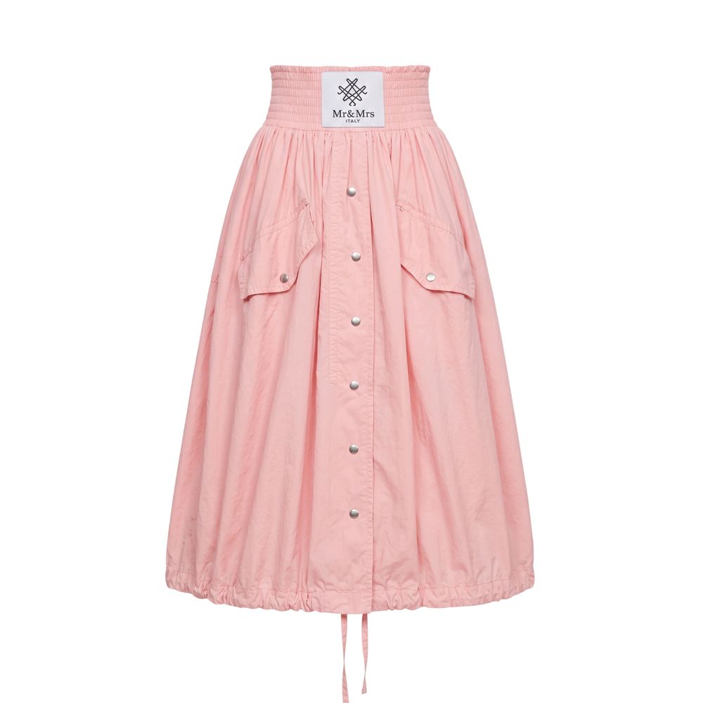 Pink polyester women's skirt by Mr&Mrs Italy, featuring a stylish and flowy design for casual or dressy occasions.