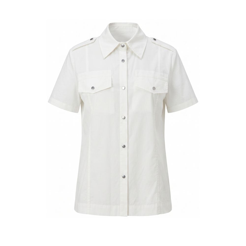 White cotton women's shirt by Mr&Mrs Italy, featuring a classic fit and stylish design, shown on a hanger.