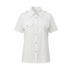 White cotton women's shirt by Mr&Mrs Italy, featuring a classic fit and stylish design, shown on a hanger.
