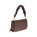 Brown calf leather Coccinelle Bos Taurus shoulder bag with sleek design and silver hardware, stylish accessory for everyday use.