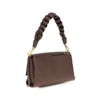 Brown calf leather Coccinelle Bos Taurus shoulder bag with sleek design and silver hardware, featuring a spacious interior.