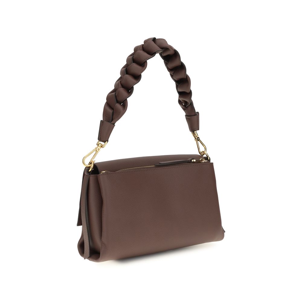 Brown calf leather Coccinelle Bos Taurus shoulder bag with sleek design and silver hardware, featuring a spacious interior.