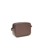 Coccinelle brown calf leather Bos Taurus shoulder bag with silver hardware and adjustable strap on a plain background.