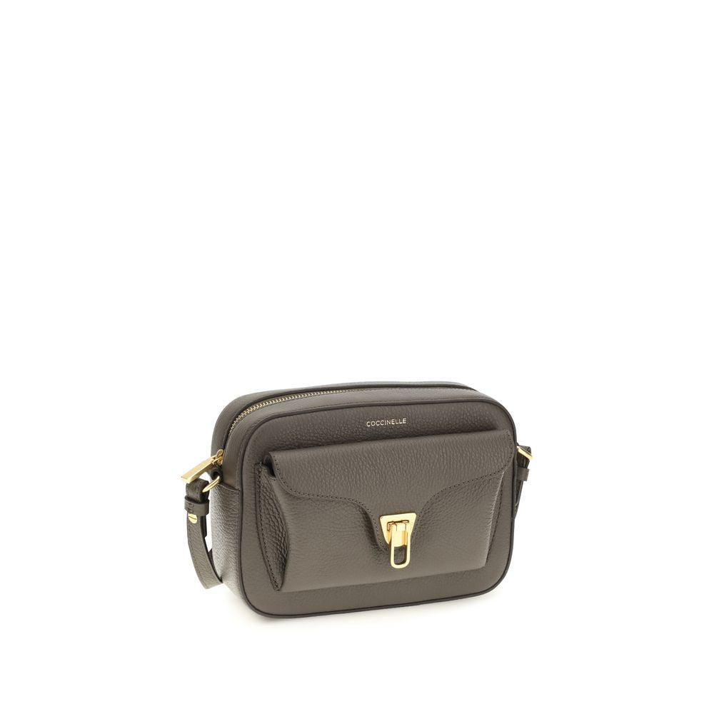Brown calf leather Coccinelle Bos Taurus shoulder bag with gold-tone hardware and structured design.