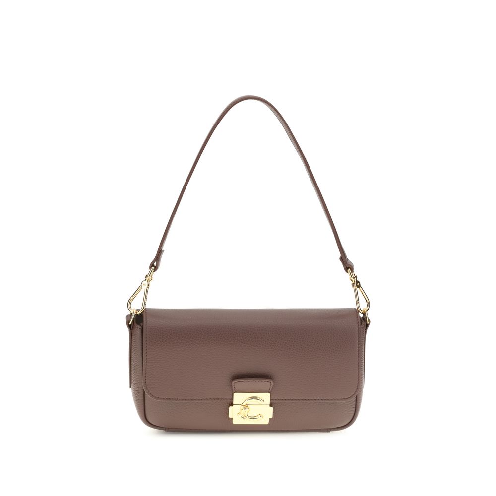 Coccinelle brown calf leather Bos Taurus shoulder bag with sleek design and gold-tone hardware, textured surface, and shoulder strap.