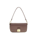 Coccinelle brown calf leather Bos Taurus shoulder bag with sleek design and gold-tone hardware, textured surface, and shoulder strap.