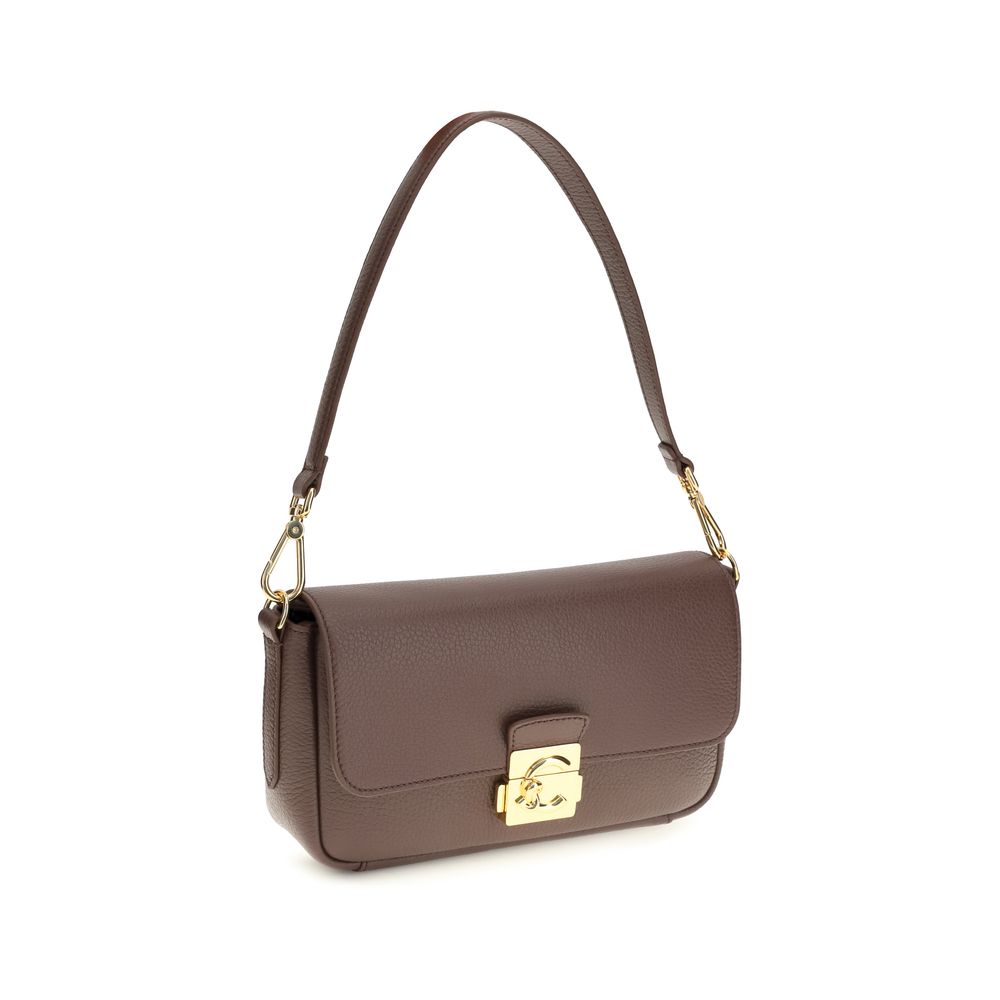 Brown calf leather Coccinelle Bos Taurus shoulder bag with sleek design and silver hardware.