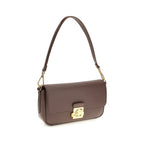Brown calf leather Coccinelle Bos Taurus shoulder bag with sleek design and silver hardware.