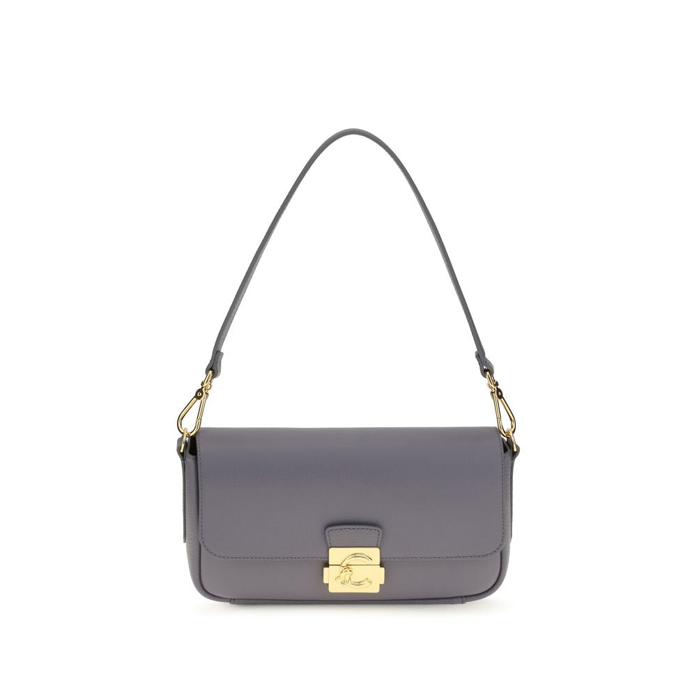 Blue calf leather Bos Taurus shoulder bag by Coccinelle with sleek design and silver hardware, shown with open top revealing interior.