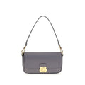 Blue calf leather Bos Taurus shoulder bag by Coccinelle with sleek design and silver hardware, shown with open top revealing interior.