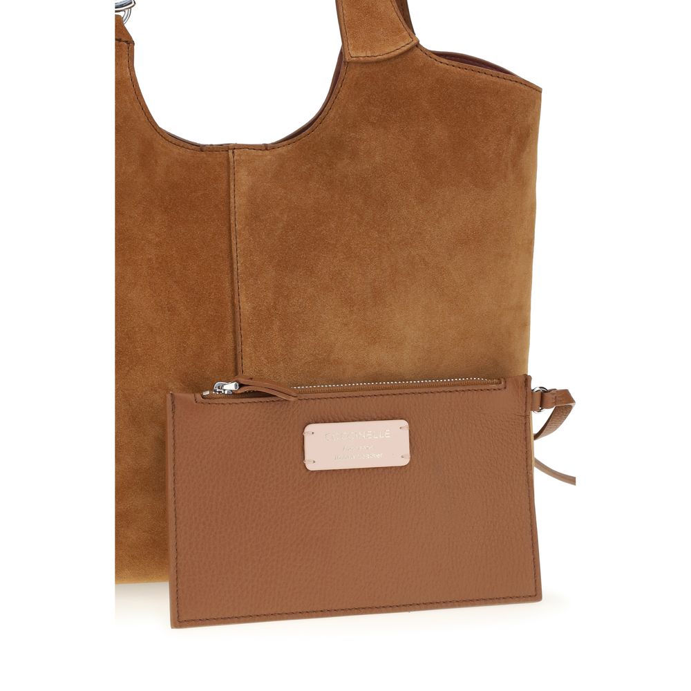 Brown calf leather Coccinelle Bos Taurus shoulder bag with sleek design and silver hardware.