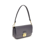 Coccinelle blue calf leather Bos Taurus shoulder bag with sleek design and silver hardware, featuring a structured silhouette.