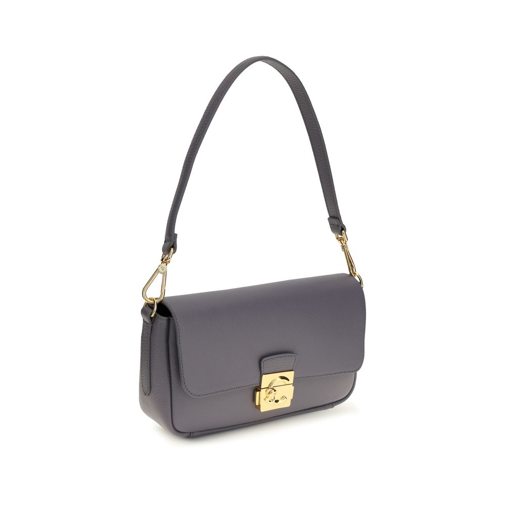 Coccinelle blue calf leather Bos Taurus shoulder bag with sleek design and silver hardware, featuring a structured silhouette.