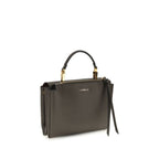 Brown calf leather Coccinelle Bos Taurus shoulder bag with sleek design and top handle, featuring subtle brand detailing.