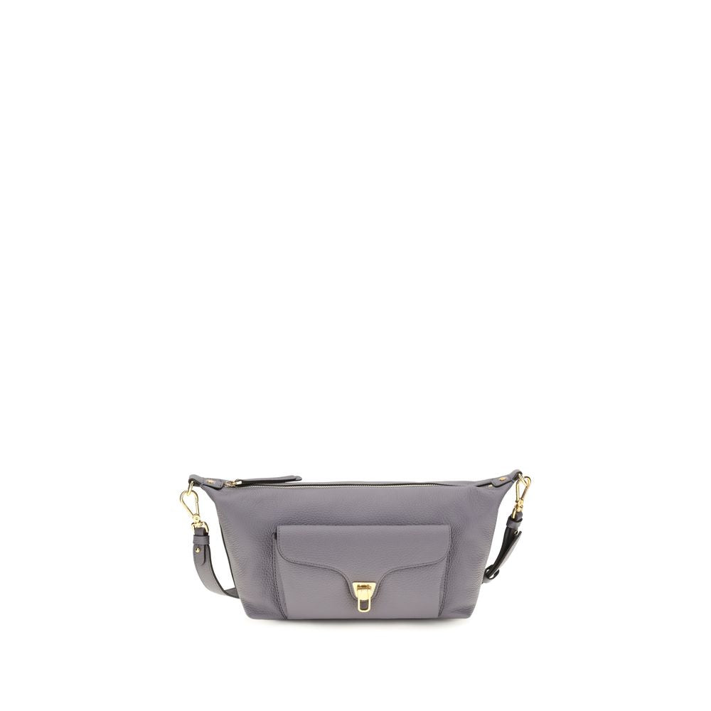 Gray calf leather Coccinelle Bos Taurus shoulder bag with sleek design and silver hardware.
