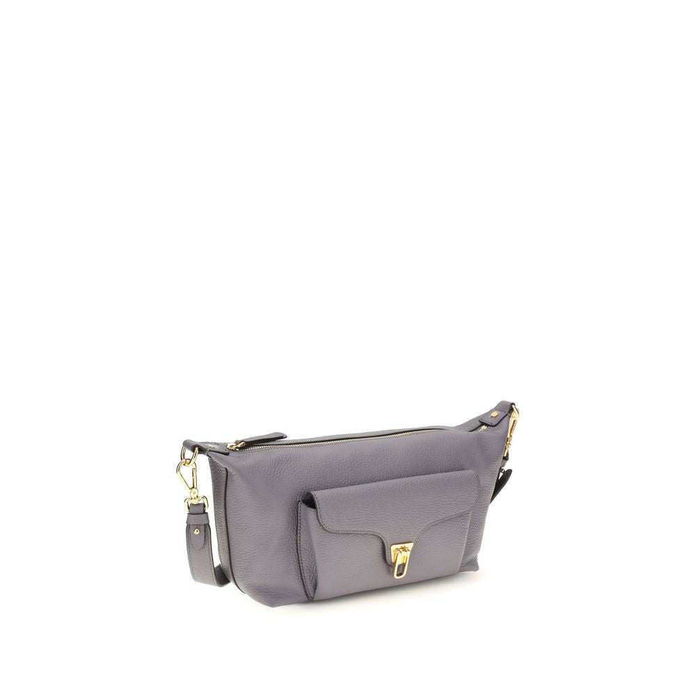 Gray calf leather Coccinelle Bos Taurus shoulder bag with sleek design and shoulder strap, featuring subtle stitching details.
