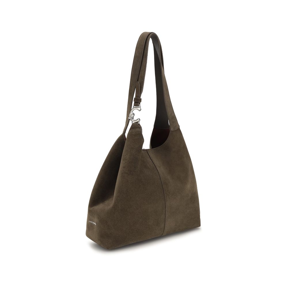 Coccinelle brown calf leather Bos Taurus shoulder bag with sleek design and structured shape.