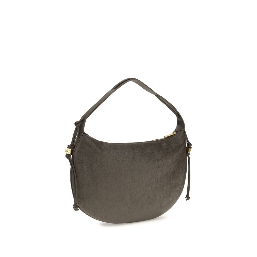 Brown calf leather Coccinelle Bos Taurus shoulder bag with sleek design and silver hardware, featuring a spacious interior.
